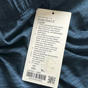 New with tags lululemon surge short 4 inch. Size xxl